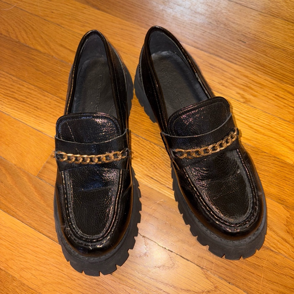 Stylish Black Loafers with Gold Chain - Princess Polly